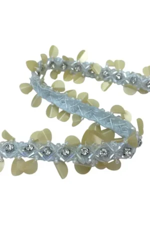 Spedizione Espresso 20 Cm Passamaneria Copripunto Bianco Alta Moda Perline Paillettes Champagne Strass Tubetti Alta 4 Cm