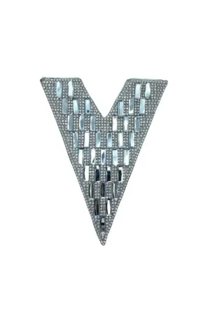 Applicazione Termoadesiva Argento Patch Toppa Gioiello Strass Pietra Rettagolari 15x12 Cm lettera V Vendita Finale