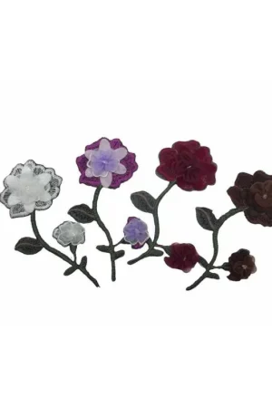 Quantità Limitata Applicazione Patch Termoadesiva Ricamo Stelo Fiore Organza 16x7 Cm