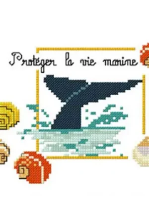 kit ricamo a punto croce - Proteggere la vita marina - Aux 4 points du monde Prezzo Ridotto