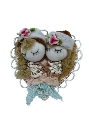 Prezzo Ridotto Applicazione Cucire Coppia Bambole Cuore Feltro Merletto 10x10 Cm