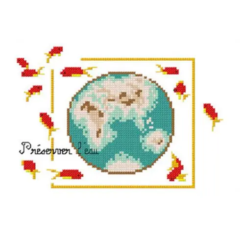 kit ricamo a punto croce - Risparmiare l'acqua - Aux 4 points du monde Miglior Prezzo