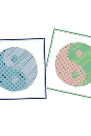 kit ricamo a punto croce - 2 armonie ying e yang rosa e blu - Aux 4 points du monde Ultimissimo Modello