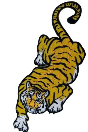Applicazione Patch Termoadesiva Ricamo Tigre Giallo Nero 14x5 Cm Spedizione Gratuita