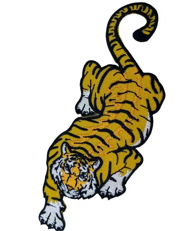 Applicazione Patch Termoadesiva Ricamo Tigre Giallo Nero 14x5 Cm Spedizione Gratuita