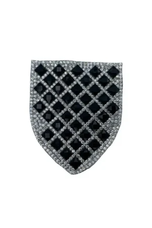 Applicazione Termoadesiva Patch Scudetto Pietre Strass 70x55 Mm Argento Nero Offerta Limitata