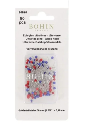 Bohin, Spilli Ultra Fini con Testa di Vetro per Applique da 36 x 0,40 mm - 80 pz Solo Oggi