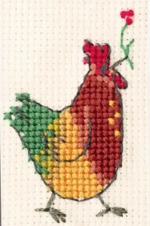 Saldi kit ricamo a punto croce - Gallina e fiore rosso - RTO