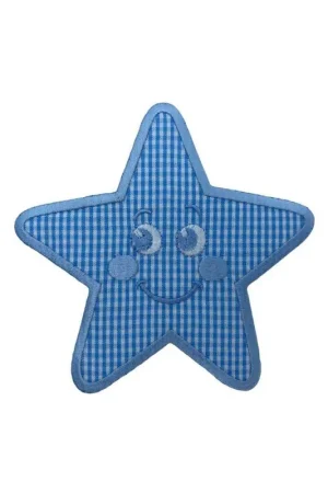 Applicazione Termoadesiva Patch Quadrettino Ricamo Stella Sorridente  11x11 Cm Più Venduto