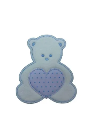 Più Venduto Applicazione Termoadesiva Patch Ricamo Orsetto Cuore Tessuto Pois Celeste 12x14 Cm