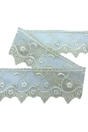 Passamaneria Pizzo Organza Ricamato Fiore Panna Smerlato Alto 8 Cm Sconto