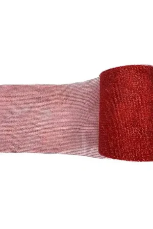 Economico Passamaneria Nastro Rete Rosso Lurex 10 Cm Per Addobbi Prezzo Per Metro