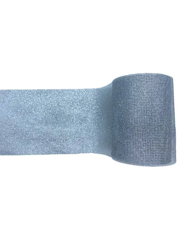 Passamaneria Addobbo Natale Nastro Rete Argento Lurex Glitter Alto 10 Cm Offerta Limitata