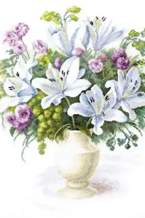 kit ricamo a punto croce - Mazzo ai gigli bianchi - Charivna Mit Spedito Oggi