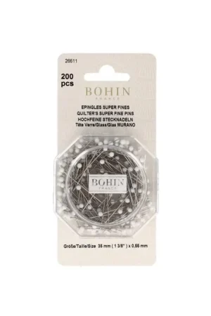Bohin, Spilli Super Fini con Testa di Vetro per Patchwork e Quilting da 35 x 0,50 mm - 200pz Non Perdere
