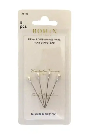 Occasione 4 Spilli Decorativi con testa di Perla a Goccia, 40 x 0,6 mm - Bohin