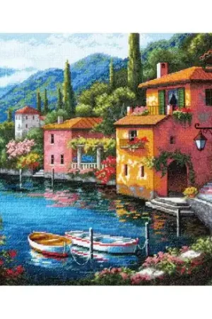 Pagamento Sicuro kit ricamo a punto croce - Villaggio sul lago - Dimensions