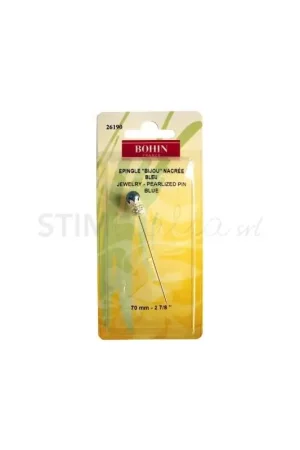 Bohin, Spillo Decorativo Testa con Perla bijou Blu, 70mm - 1pz Non Perdere