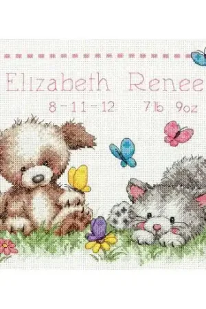 kit ricamo a punto croce - Registro di nascita amici degli animali - Dimensions Prezzo Ridotto