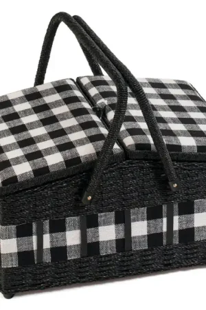 Prezzo Di Fabbrica Scatola da Cucito con Due Coperchi - Monochrome Gingham