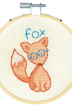 Kit per ricamo a punto croce con tamburo - Volpe intelligente - Dimensions Nuova Collezione