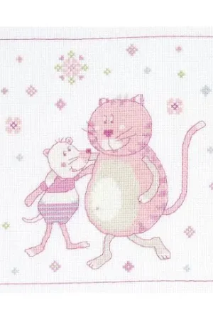 kit ricamo a punto croce - Quadro gatto e topo rosa - DMC A Buon Prezzo