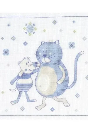 Promozione kit ricamo a punto croce - Quadro gatto e topo blu - DMC
