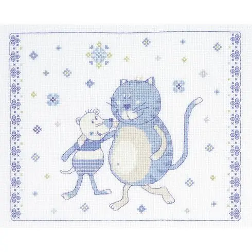 Promozione kit ricamo a punto croce - Quadro gatto e topo blu - DMC