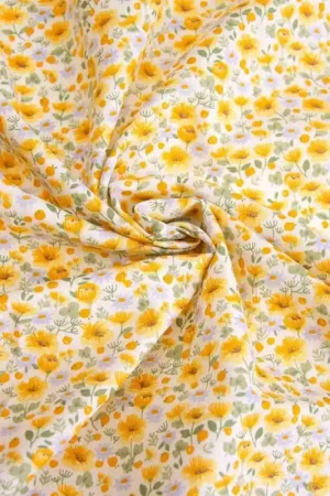 Tessuto Popeline Katia - Light Print Yellow Flowers Prezzo Conveniente