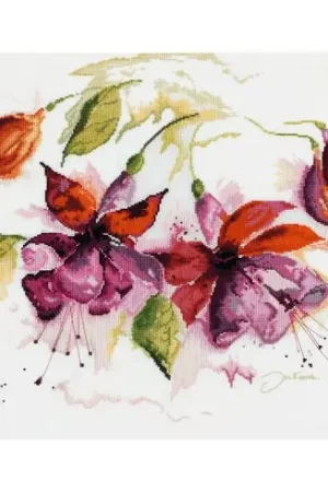 Novità kit ricamo a punto croce - Fucsia all'acquarello - Lanarte