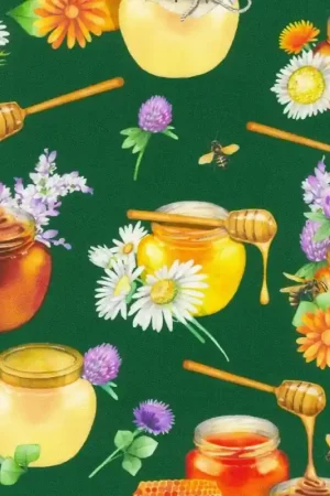 Vendita Finale Tessuto in Cotone - Bees. Honey Flower - Robert Kaufman