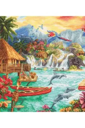 kit ricamo a punto croce - La vita sull'isola - Letistitch Spedito Oggi