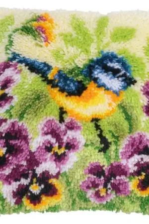 Kit di Latch Hook - Blue Tit on Pansies - Vervaco Super Prezzo