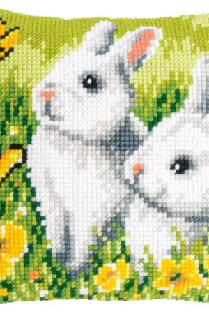 Compra Oggi Stesso Kit a Punto Croce Cuscino - Rabbits and Butterflies - Vervaco