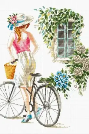 kit ricamo a punto croce - Ragazza alla bicicletta - Needleart World Promozione