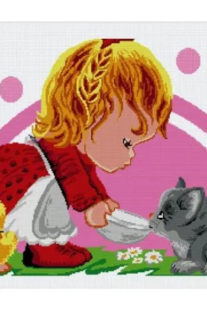 kit ricamo a punto croce - Il pasto di micio - Luc Créations Subito Disponibile