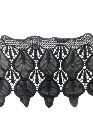 Passamaneria Pizzo Macramè Nero con Similpelle – Altezza 15 cm – Lunghezza 40 cm Saldi