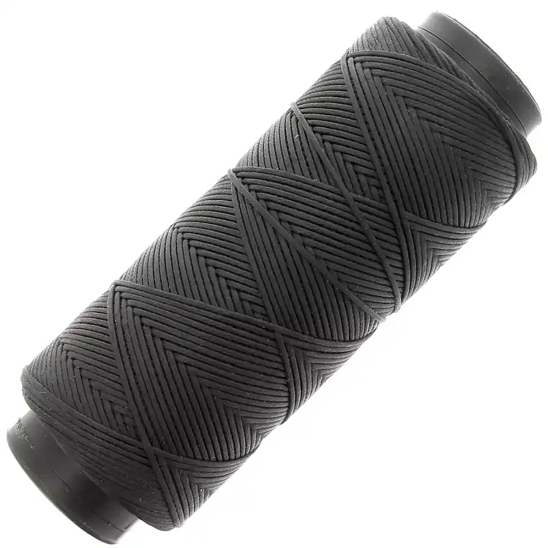 Spedito Oggi Fil plat en polyester ciré - Slam Cord pour micro macramé 1 mm - Noir x100m