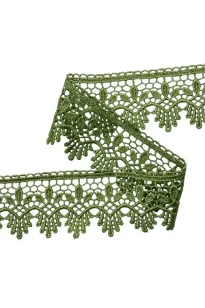 Popolare Pizzo Macramè Merletto Verde Altezza 5,5 cm