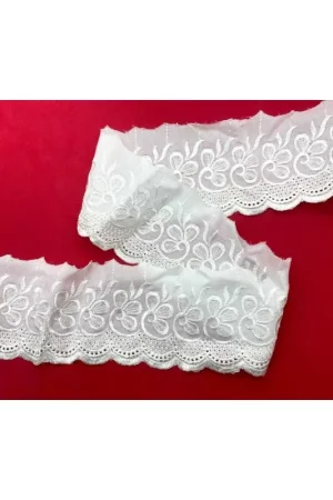 Pizzo Sangallo Bianco – Polycotone – Altezza 7 cm – Prezzo al Metro – Motivo Floreale Traforato Spedito Oggi