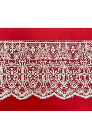 Reso Gratuito 50 Cm Passamaneria Macramè Pizzo Ricamo Sacro Croce Fiori Smerlato Bianco Alto 25 Cm