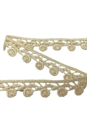 Vendita Finale Passamaneria Pizzo Macramè Puntina Champagne Merletto Smerlato Fiore Rosellina Alto 1,5 Cm