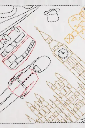 Kit di Ricamo Sashiko - England. Ride on a Double-Decker Bus - Tulip Promozione