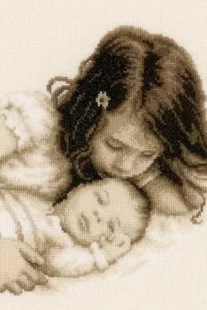 Promozione kit ricamo a punto croce - Bambino e sua sorella - Vervaco