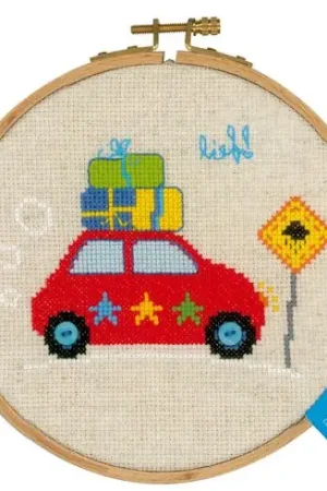 Kit per ricamo a punto croce con tamburo - Vacanze in auto II - Vervaco Compra Online