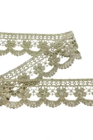 50 Cm Passamaneria Macramè Pizzo Merletto Smerlato Ecrù Ricamo Filo Oro Lurex Fiore Alto 4 Cm Occasione