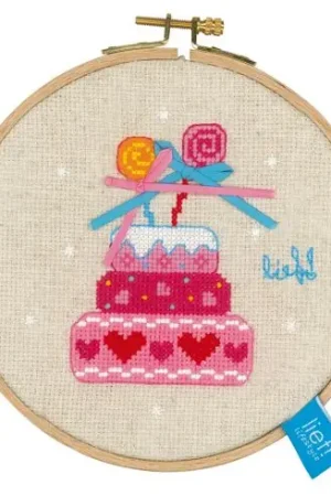 Kit per ricamo a punto croce con tamburo - Dolce compleanno con nastri II - Vervaco Compra Online