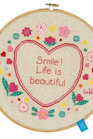 Occasione Kit per ricamo a punto croce con tamburo - La vita è bella - Vervaco