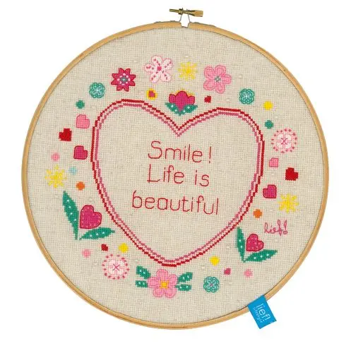 Occasione Kit per ricamo a punto croce con tamburo - La vita è bella - Vervaco