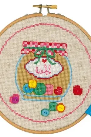 A Buon Prezzo Kit per ricamo a punto croce con tamburo - Confezione di bottoni - Vervaco